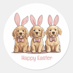 Happy Oaster Golden Retriever Hunde Bunny Ears Runder Aufkleber