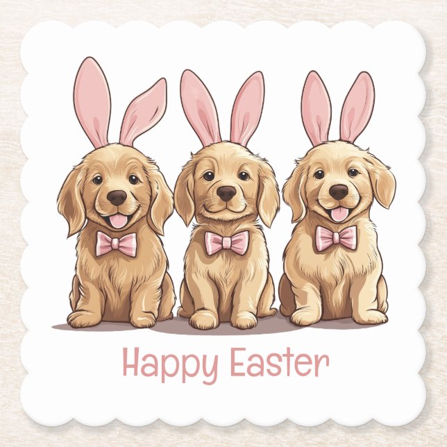 Happy Oaster Golden Retriever Hunde Bunny Ears Untersetzer (Vorderseite)