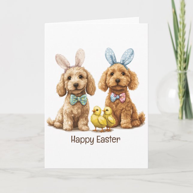 Happy Oaster Goldendoodle Hunde Feiertagskarte (Vorderseite)