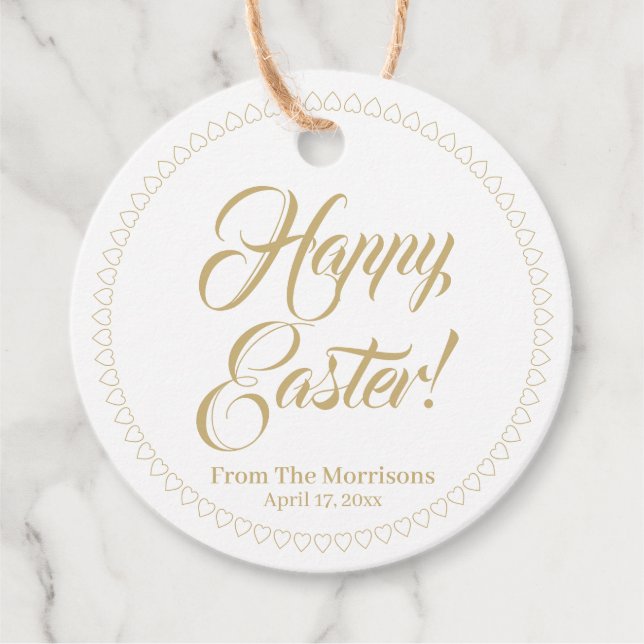 Happy Oaster goldene Herzen grenzen benutzerdefini Geschenkanhänger (Vorderseite)