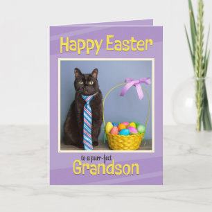 Happy Oaster Grandson Niedlich Cat in Krawatte Feiertagskarte