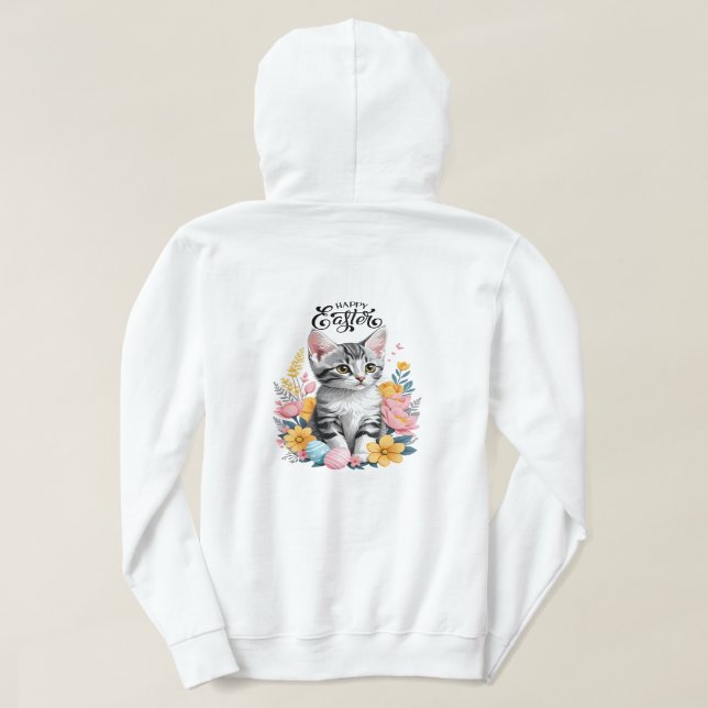 Happy Oaster Gray Tabby mit Blume Hoodie (Design Rückseite)
