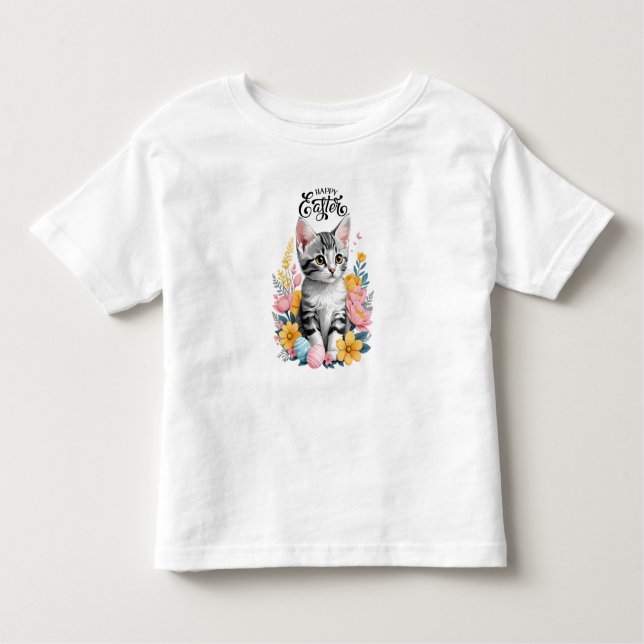 Happy Oaster Gray Tabby mit Blume Kleinkind T-shirt (Vorderseite)