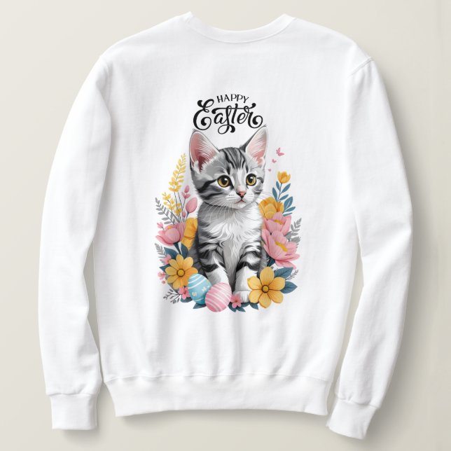 Happy Oaster Gray Tabby mit Blume Sweatshirt (Design Rückseite)