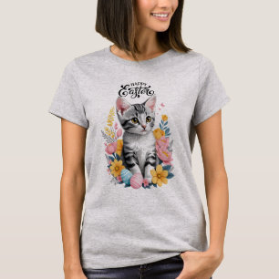 Happy Oaster Gray Tabby mit Blume T-Shirt