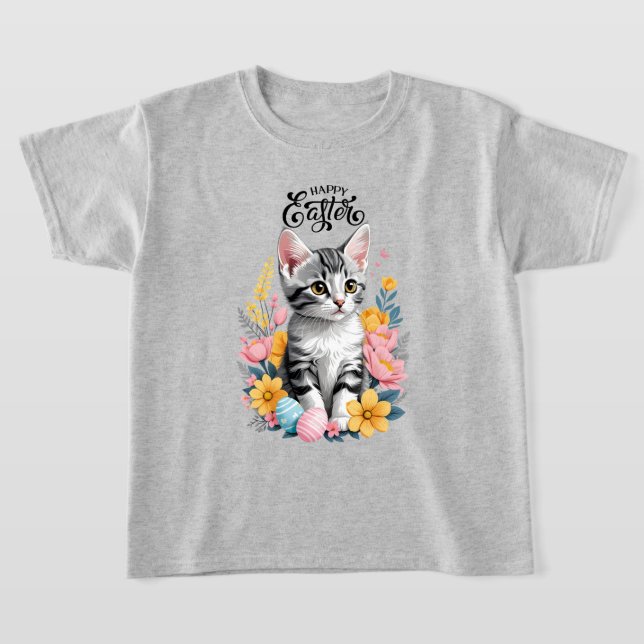 Happy Oaster Gray Tabby mit Blume T-Shirt (Ablage )