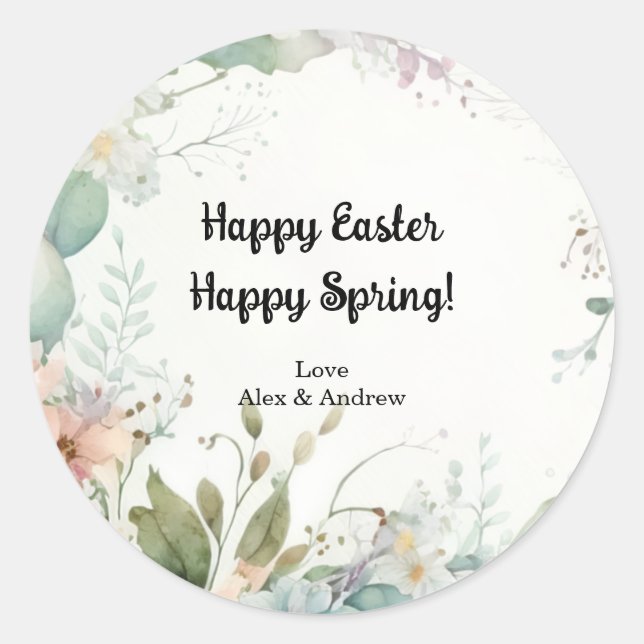 Happy Oaster Happy Spring Watercolor Floral Runder Aufkleber (Vorderseite)