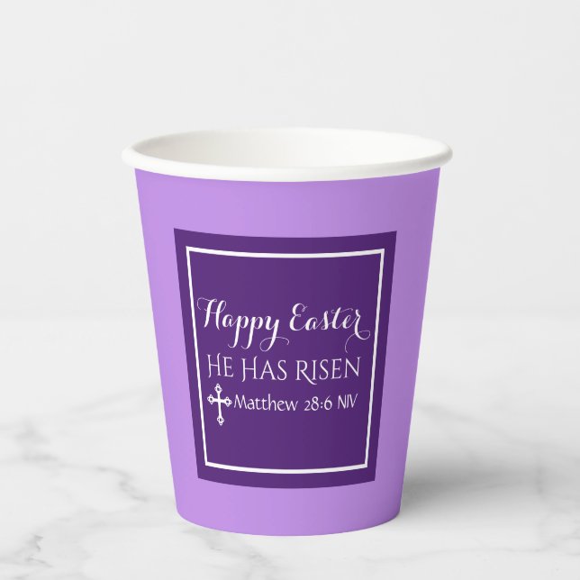 Happy Oaster hat er Bibel Verse Lila Pappbecher (Vorderseite)
