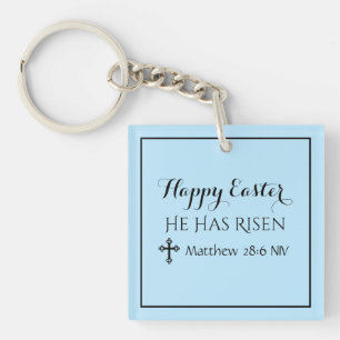 Happy Oaster hat er Risen Bible Verse Light Blue Schlüsselanhänger