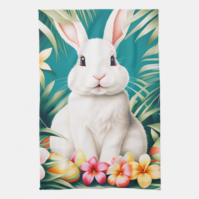 Happy Oaster Hawaiian tropische Kaninchen & Eier Geschirrtuch (Vertikal)