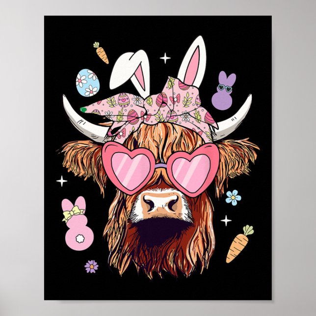 Happy Oaster Heifer Kuh Bunny Ears Ei Jagd Poster (Vorne)