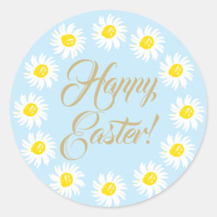 Happy Oaster hellblau Drehbuch niedliche daisy Blu Runder Aufkleber