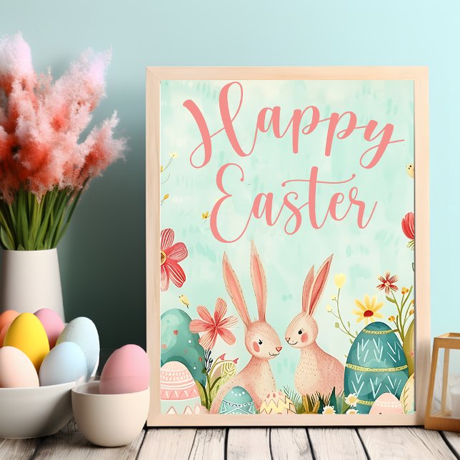 Happy Oaster Hellgrün Aquarell Poster (Happy Easter light green watercolor Poster)