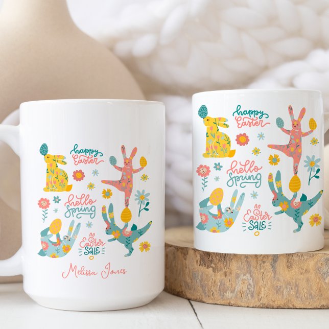 Happy Oaster Hello Spring Playfull Bunny Kaffeetasse (Von Creator hochgeladen)