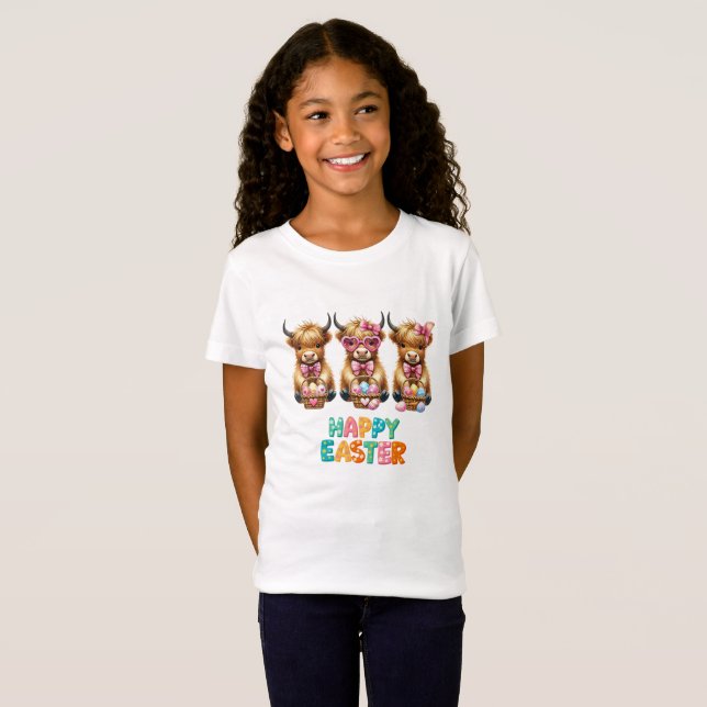 Happy Oaster Highland Cows - Niedlicher Bauernhof T-Shirt (Vorne ganz)