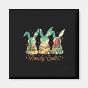 Happy Oaster Howdy Ostereier Bunny Rabbit Cowgirl Magnet