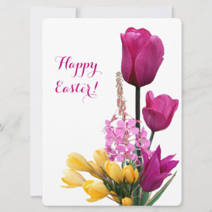 Happy Oaster hübsch rosa Tulpen Gelbe Krokusspass Feiertagskarte