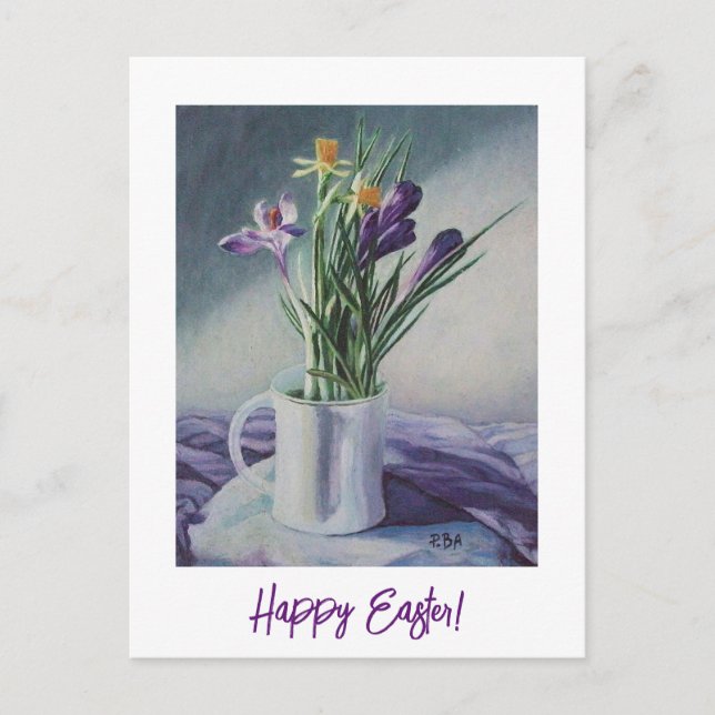 Happy Oaster hübsche lila Crocuses Blumenkunst Postkarte (Vorderseite)