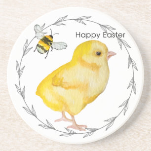 Happy Oaster Huhn und Frühlingsblumen Getränkeuntersetzer