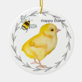 Happy Oaster Huhn und Frühlingsblumen Keramik Ornament