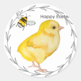 Happy Oaster Huhn und Frühlingsblumen Runder Aufkleber