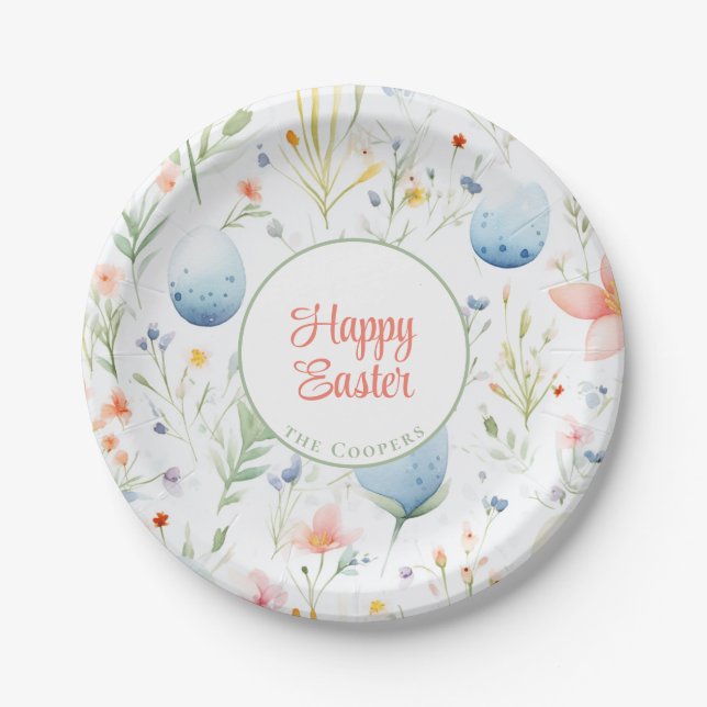 Happy Oaster | INDIVIDUELLE NAME | Floral Pappteller (Vorderseite)