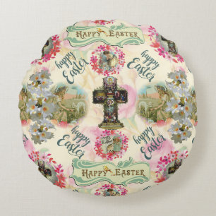 Happy Oaster Jesus Resurección Angel Wreaths Rundes Kissen