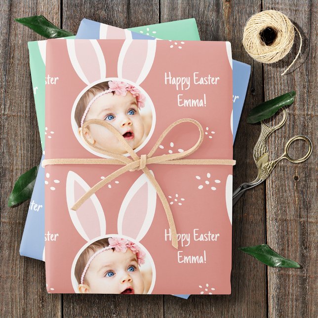 Happy Oaster Kid Foto mit Bunny Ears Pastel Geschenkpapier Set (Von Creator hochgeladen)