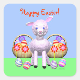 Happy Oaster Lamb mit Ostereiern Quadratischer Aufkleber