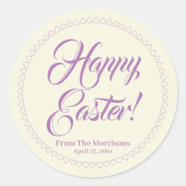 Happy Oaster Lavendel Sahne-Herz-Custom-Skript Runder Aufkleber