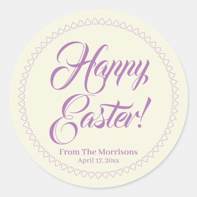 Happy Oaster Lavendel Sahne-Herz-Custom-Skript Runder Aufkleber (Vorderseite)