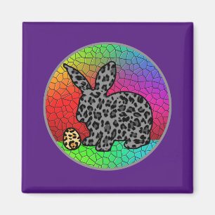 Happy Oaster Leopard Print Bunny Rabbit and Egg T Magnet