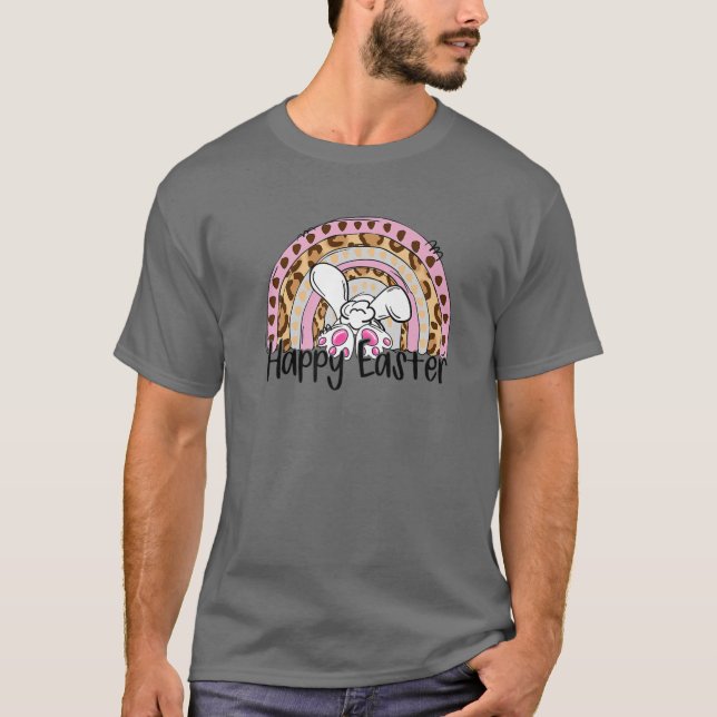 Happy Oaster Leopard Rainbow Niedlich Bunny Schwan T-Shirt (Vorderseite)