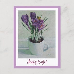 Happy Oaster lila Crocuses Vintage Kunst Postkarte