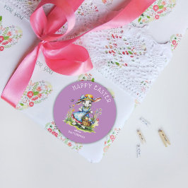 Happy Oaster Lila Vintage Wasserfarbe Bunny Eggs Runder Aufkleber