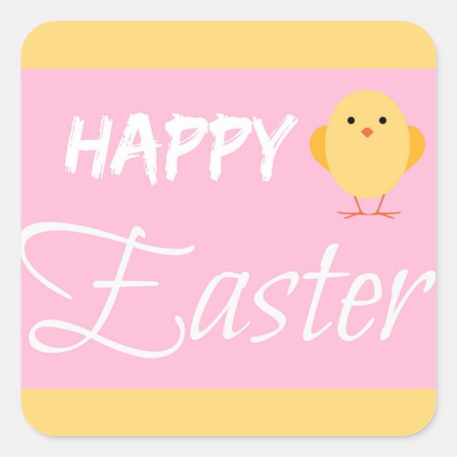 Happy Oaster Little Chick Yellow Quadratischer Aufkleber (Vorderseite)