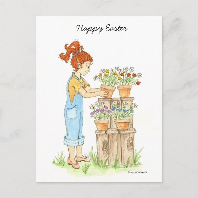 Happy Oaster Little Girl Postcard Feiertagspostkarte (Vorderseite)
