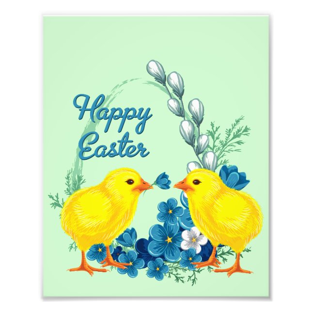 Happy Oaster mit Baby Chicks Fotodruck (Vorne)
