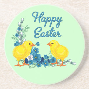 Happy Oaster mit Baby Chicks Sandstein Untersetzer