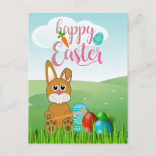Happy Oaster mit Bunny Rabbit Kids Postcard Postkarte