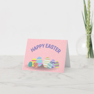 Happy Oaster mit bunten Eiern pink Karte