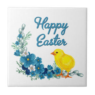 Happy Oaster mit einem Baby Chick Fliese