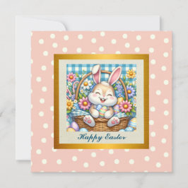 Happy Oaster mit Niedlichem Hasen, Eiern und Blume Einladung