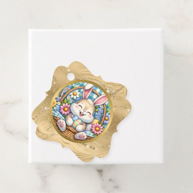 Happy Oaster mit Niedlichem Hasen, Eiern und Blume Geschenkanhänger (Beispiel)