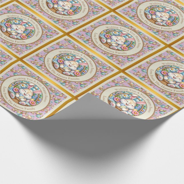 Happy Oaster mit Niedlichem Hasen, Eiern und Blume Geschenkpapier (Ecke)