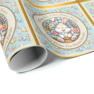 Happy Oaster mit Niedlichem Hasen, Eiern und Blume Geschenkpapier