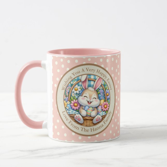 Happy Oaster mit Niedlichem Hasen, Eiern und Blume Tasse (Links)