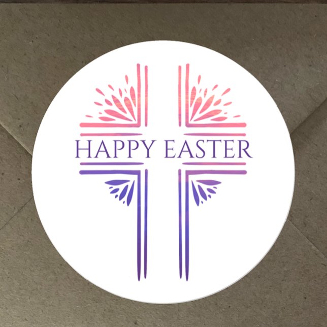 Happy Oaster Modernes Christliches Osterkreuz Runder Aufkleber (Decorate Easter cards and gifts with these beautiful unique  Christian cross Happy Easter stickers
)