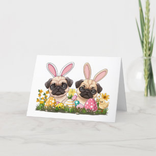 Happy Oaster Mops Hunde Bunny Ears Feiertagskarte