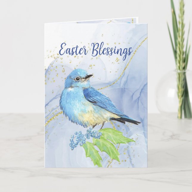 Happy Oaster Mountain Bluebird Christ Feiertagskarte (Vorderseite)
